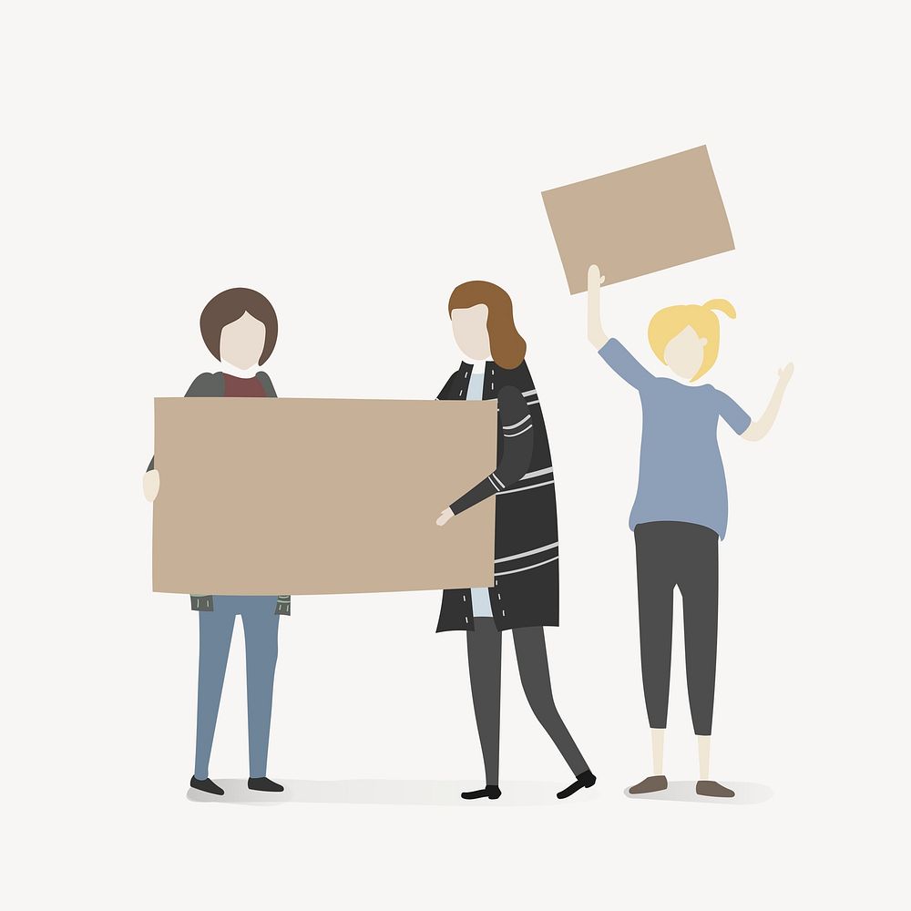 People holding sign clipart, cartoon illustration psd