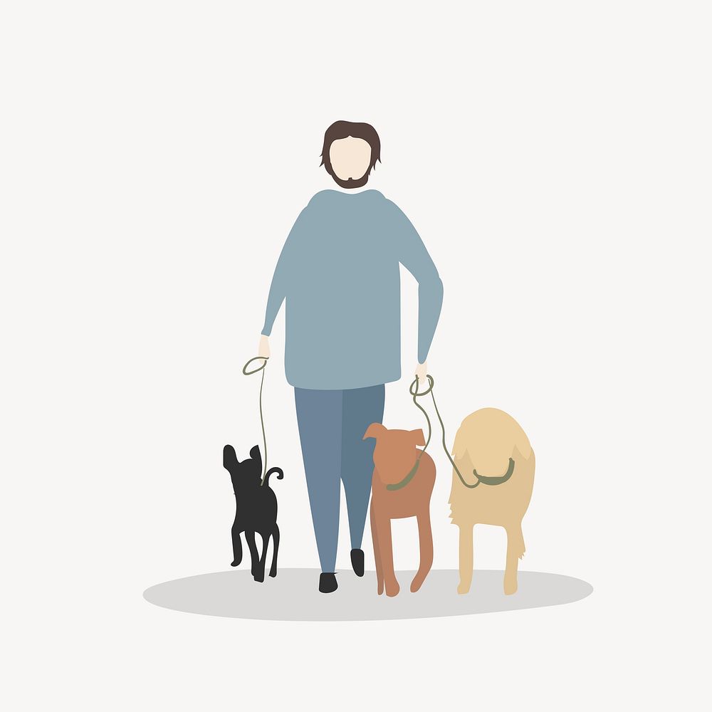Dog walker clipart, part-time job illustration vector