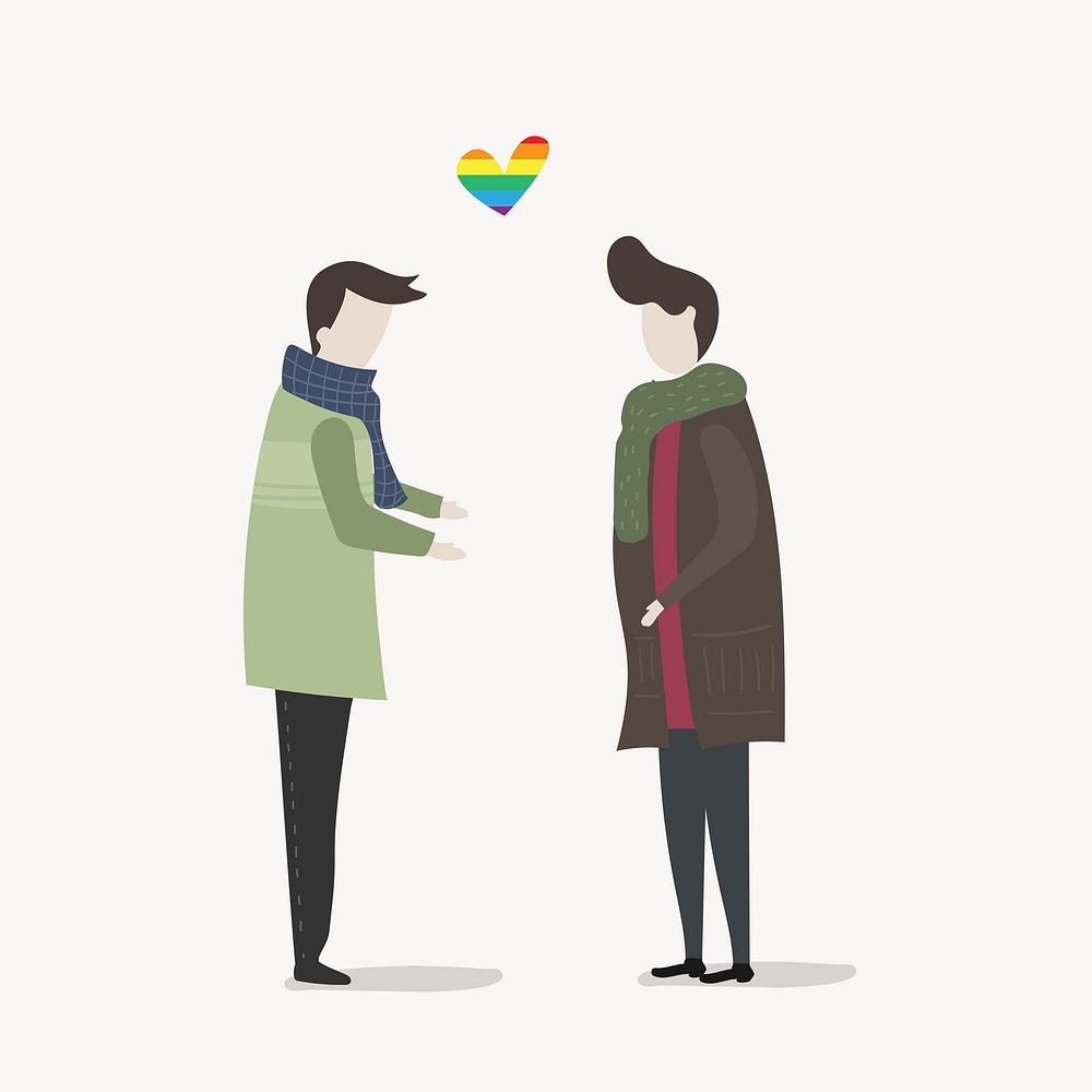 Gay couple clipart, aesthetic LGBTQ cartoon illustration