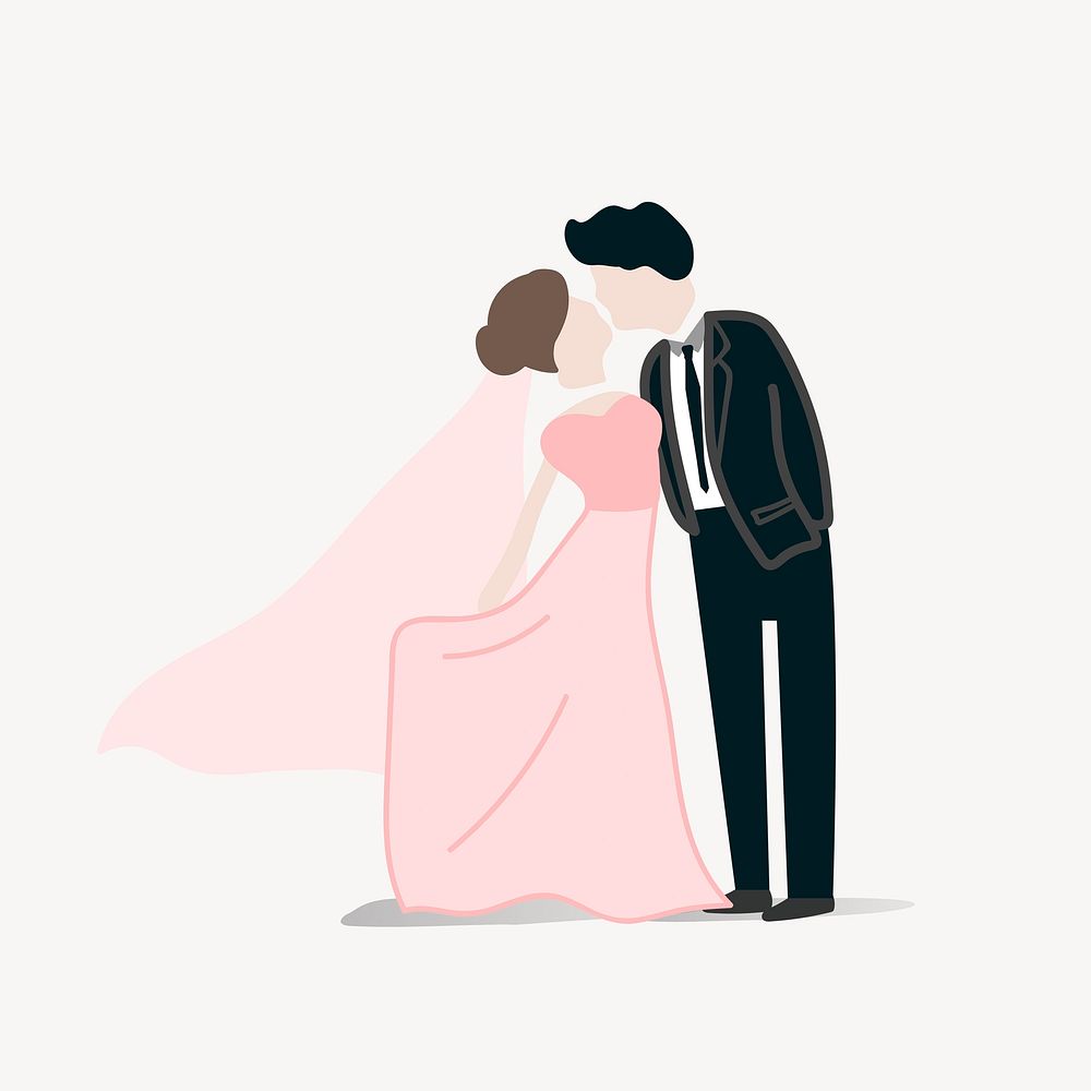 Bride and groom wedding clipart, cartoon illustration vector