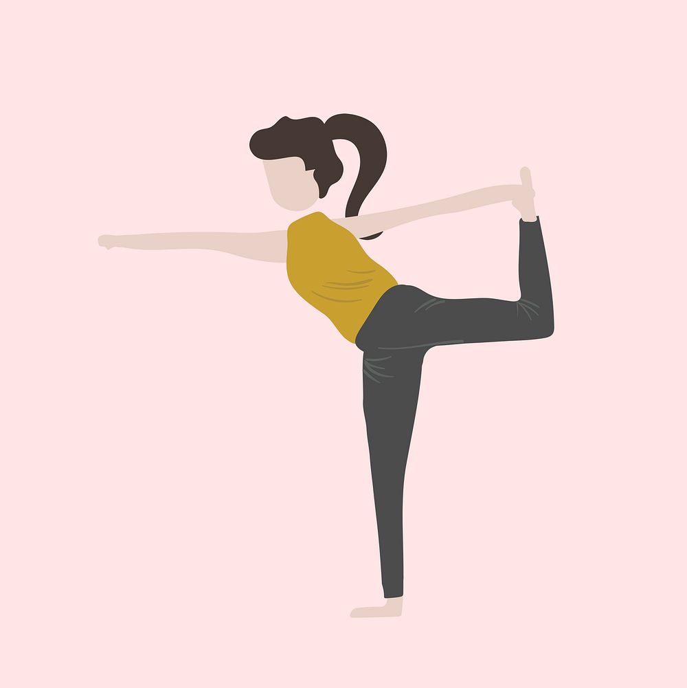 Woman in yoga pose clipart, fitness, cartoon illustration