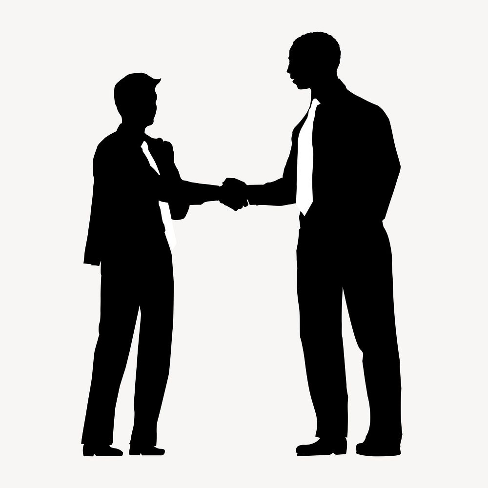 Businessmen shaking hands silhouette clipart, black design
