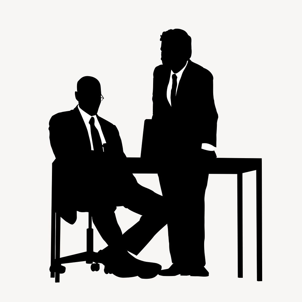 Businessmen silhouette, colleagues discussing work
