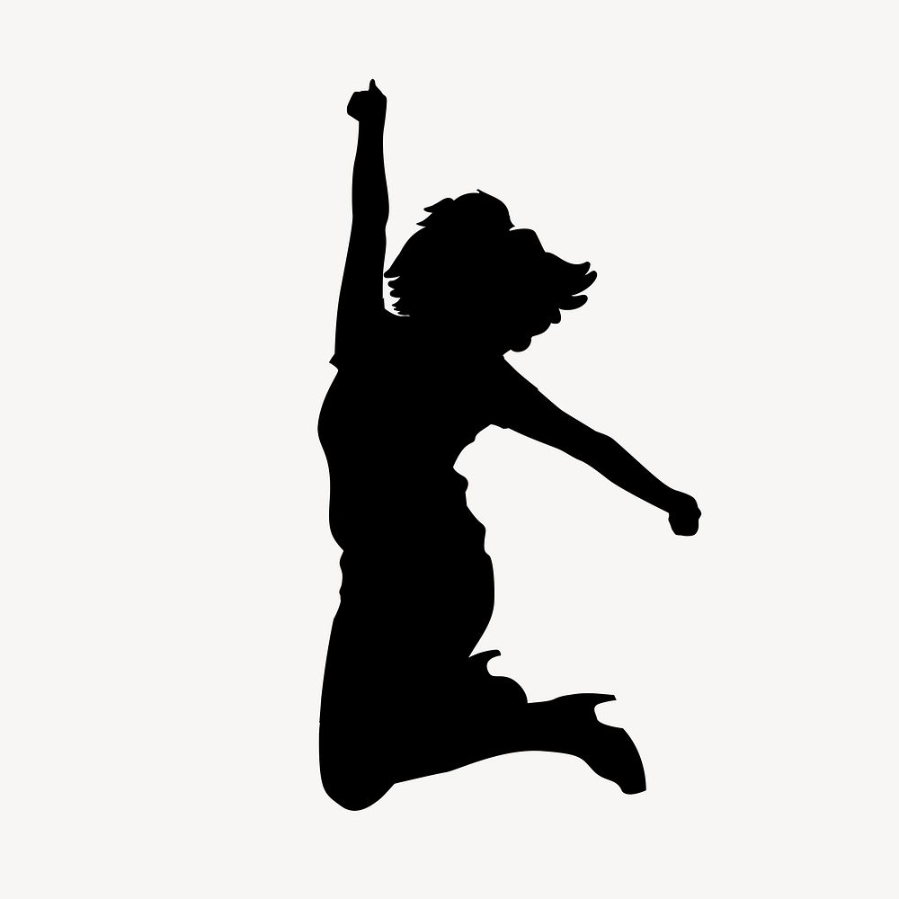 Woman silhouette, jumping in excitement psd