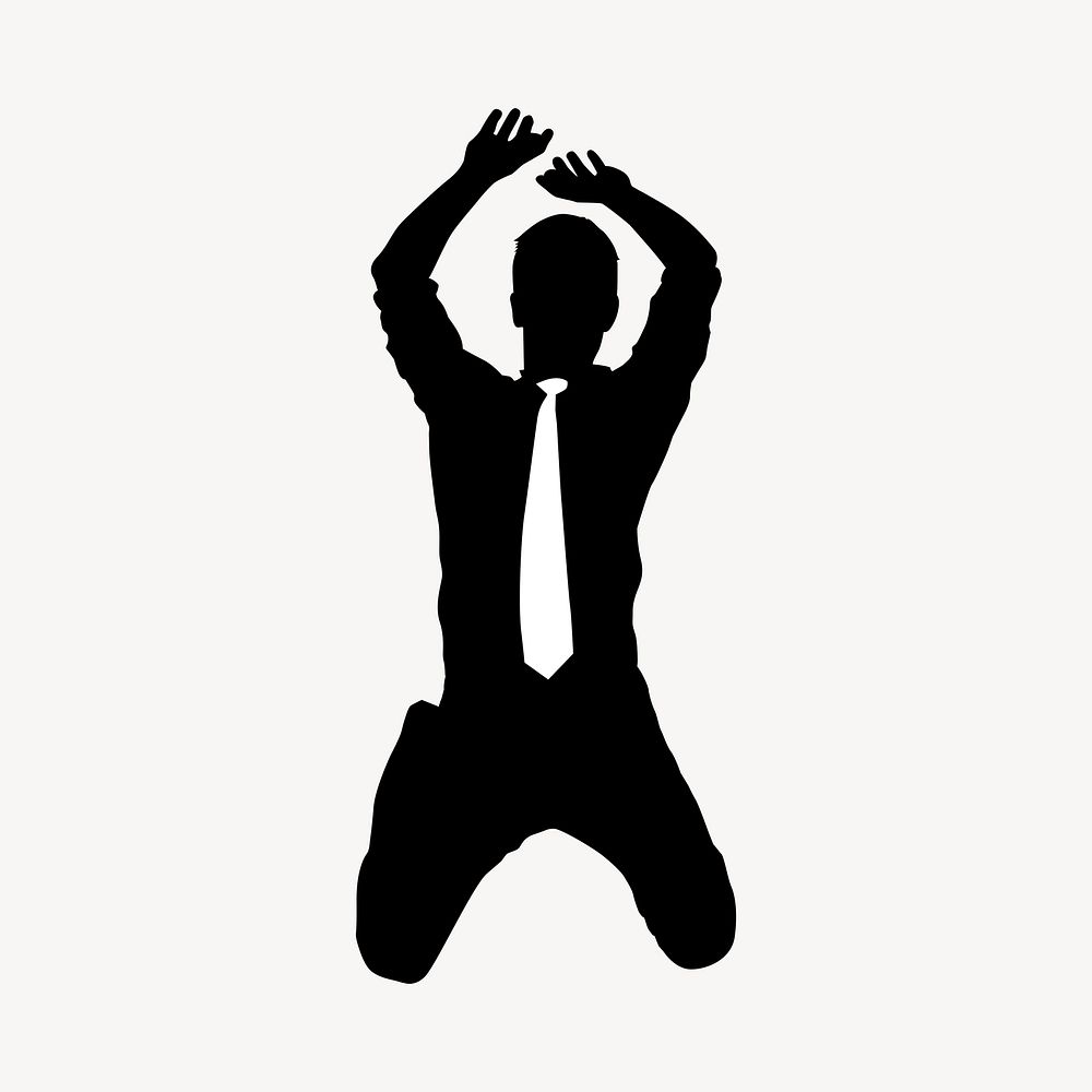 Businessman jumping silhouette clipart, excited gesture
