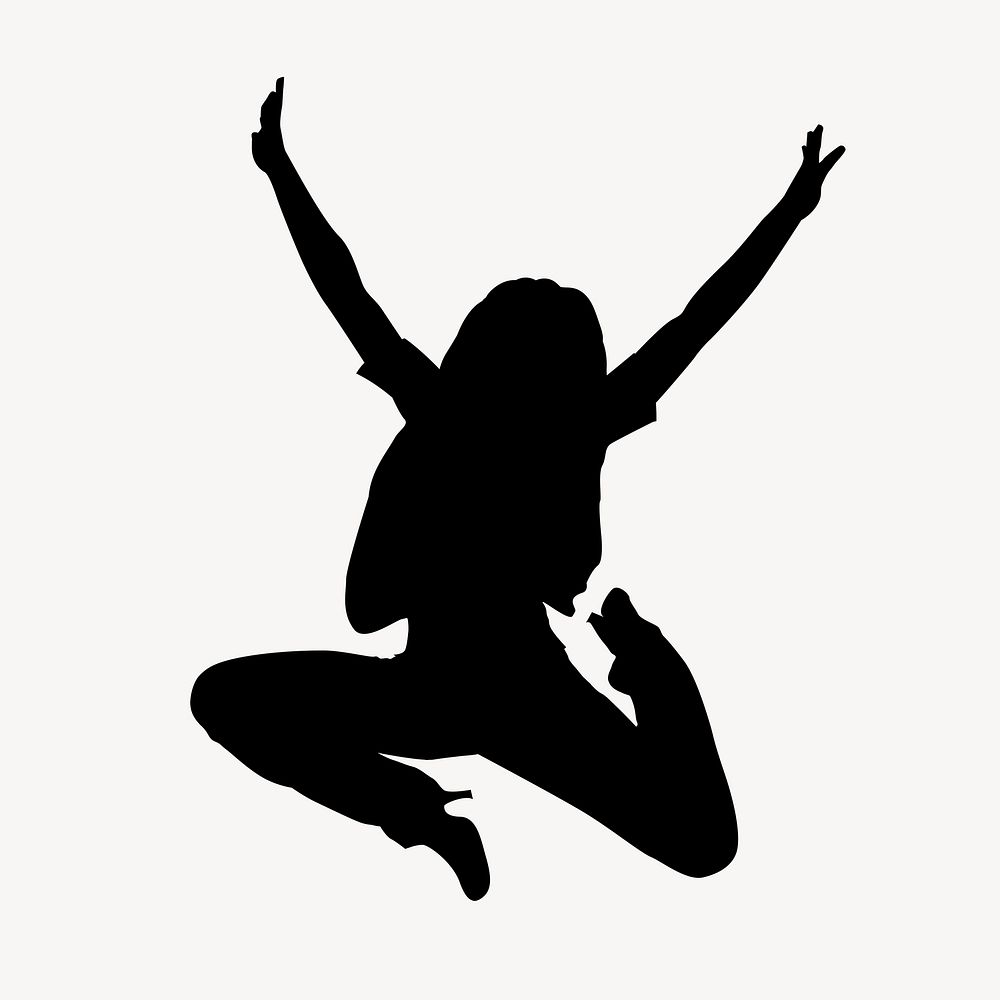 Woman silhouette, jumping in excitement