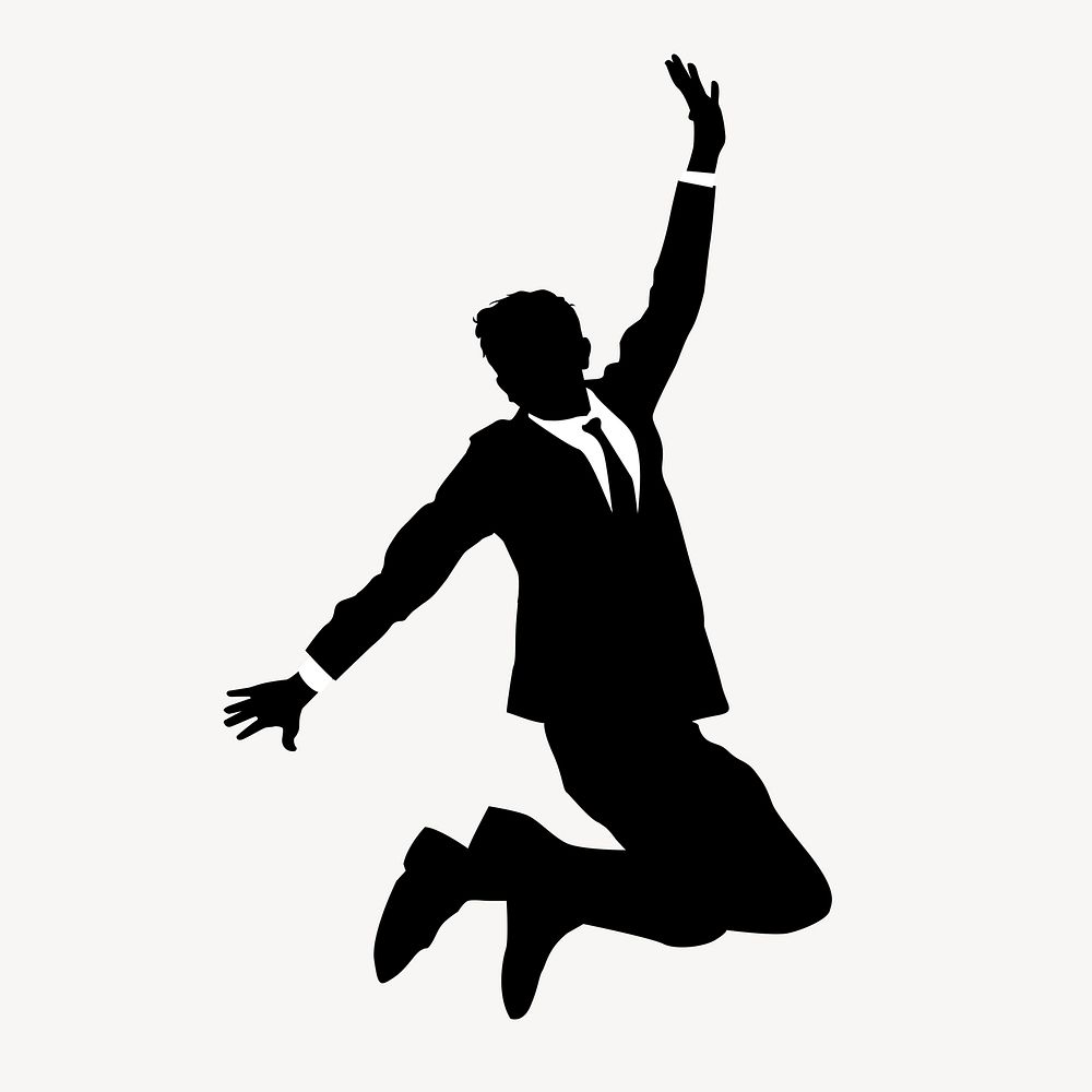 Businessman jumping silhouette sticker, excited gesture psd