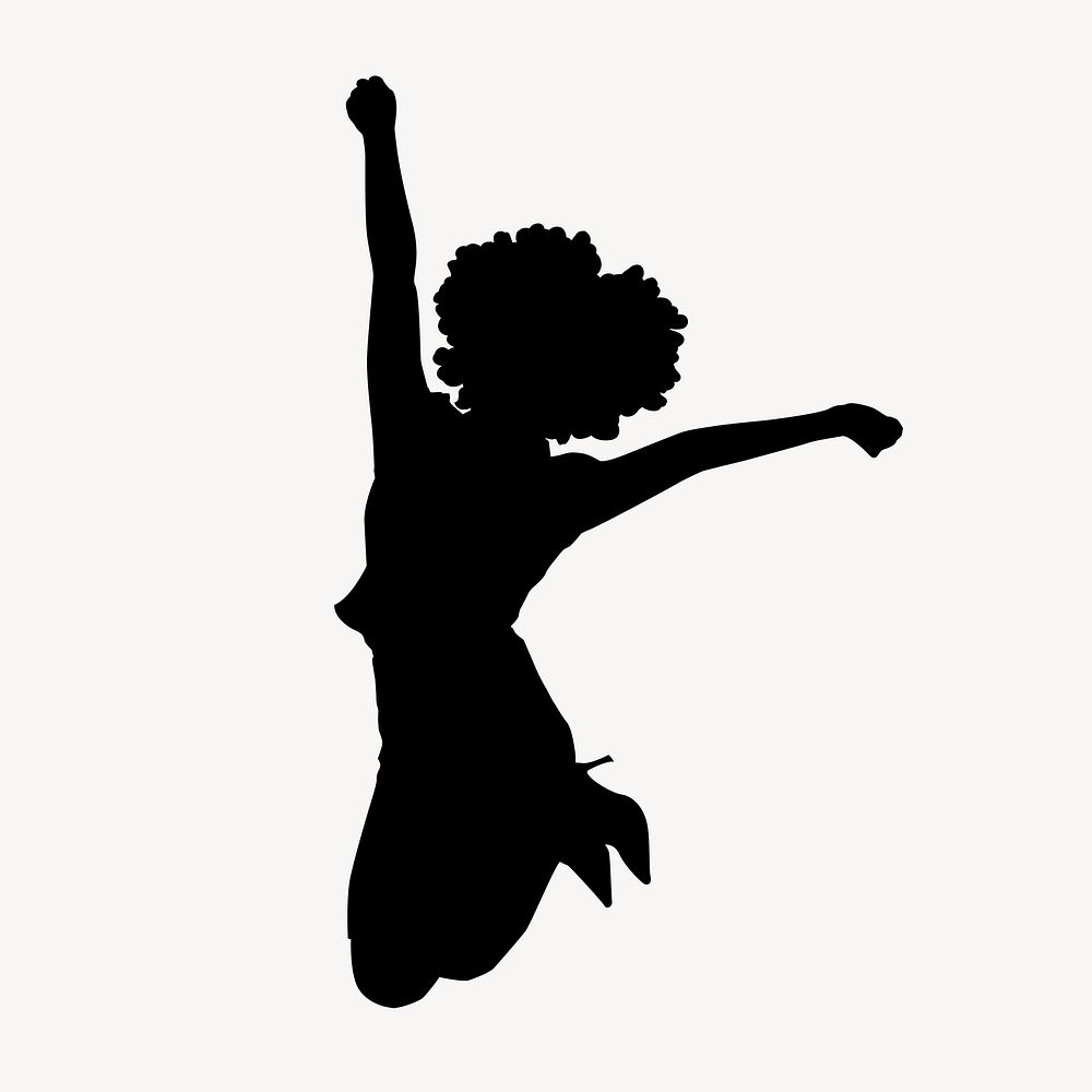 Woman silhouette, jumping in excitement psd