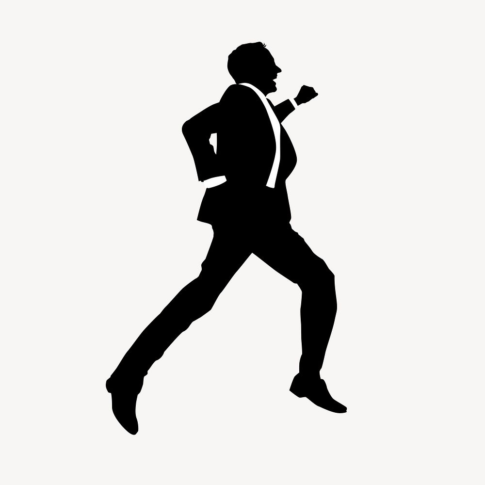 Excited businessman silhouette, jumping gesture vector 