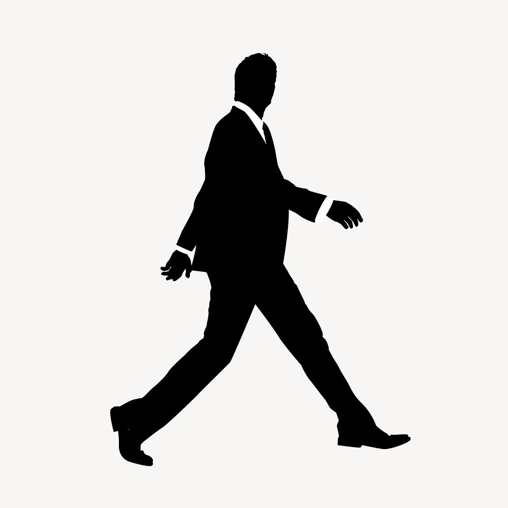 Businessman silhouette clipart, walking gesture vector