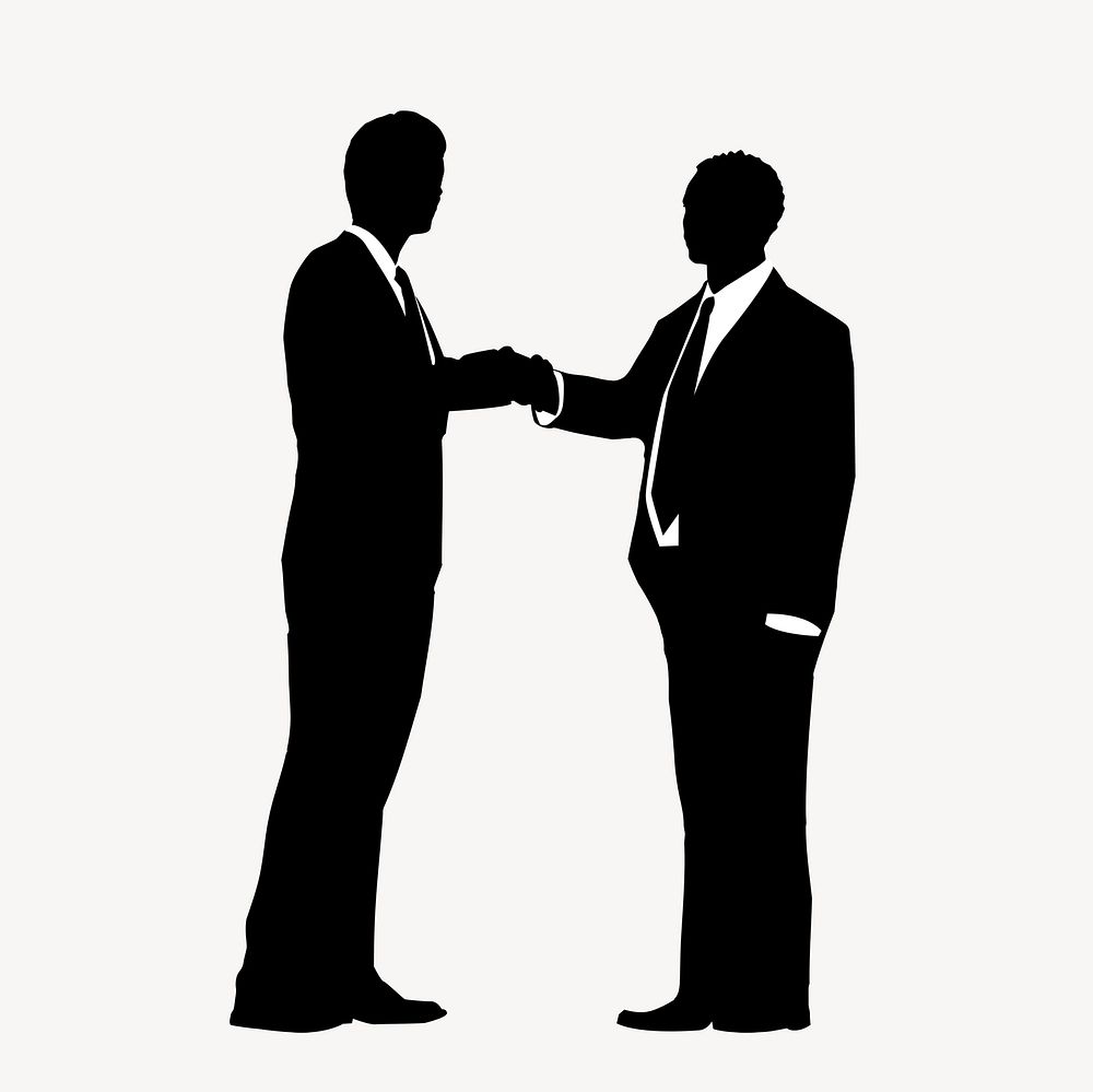 Businessmen shaking hands silhouette sticker, black design vector