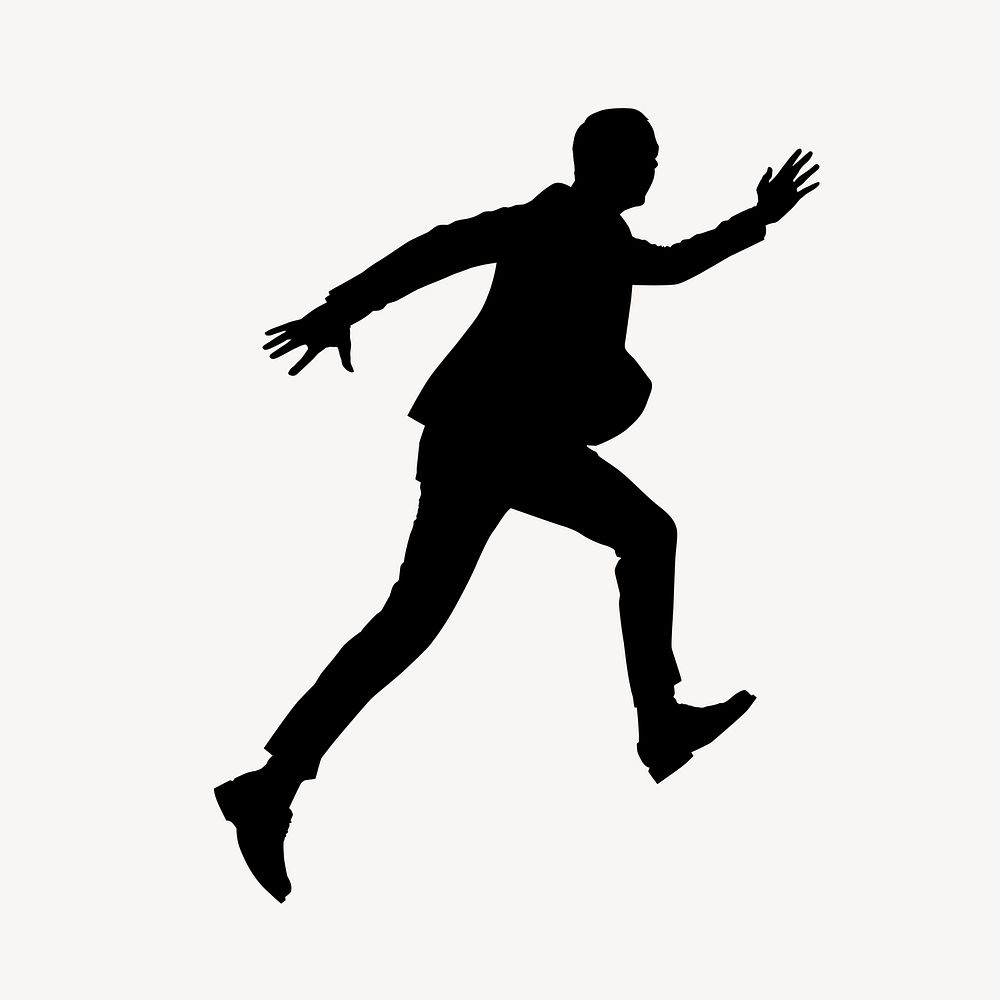Businessman running silhouette clipart, black design psd