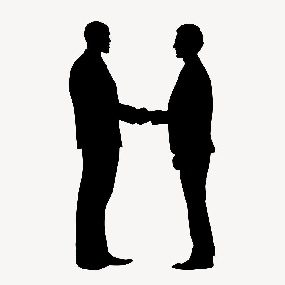 Business hand shake silhouette sticker, two men in black vector