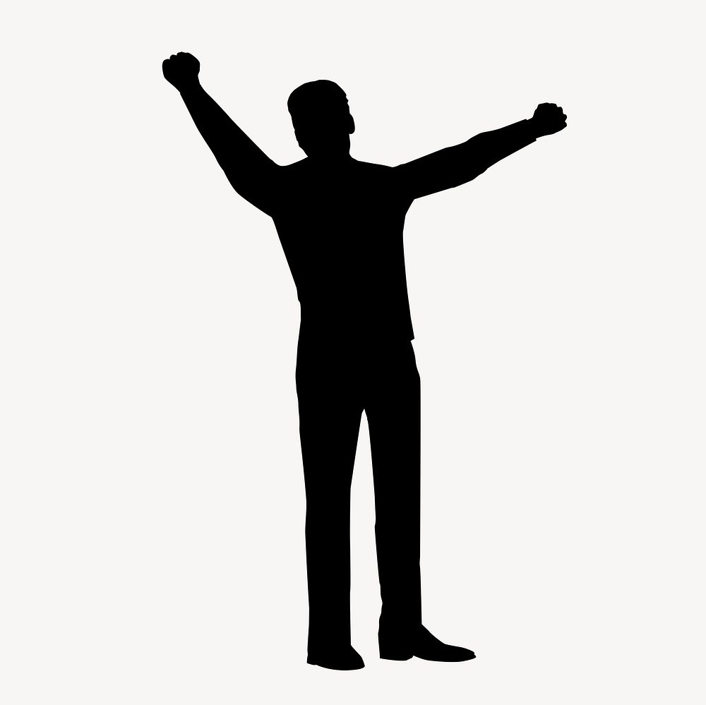 Businessman silhouette, raising fists in victory vector
