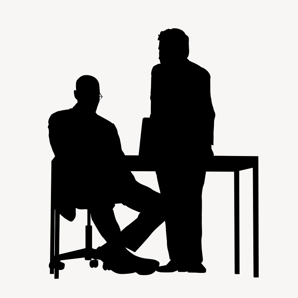 Businessmen silhouette, colleagues discussing work psd