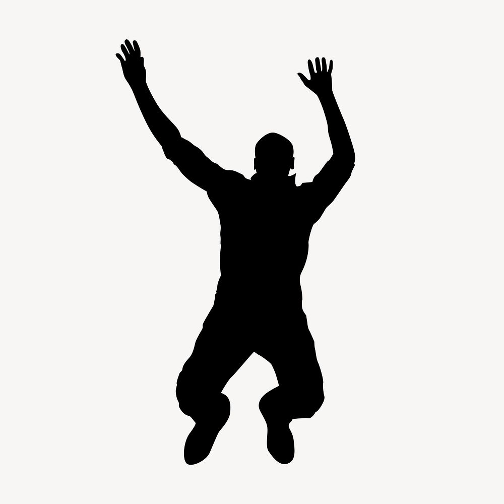 Man jumping silhouette, hands raised psd