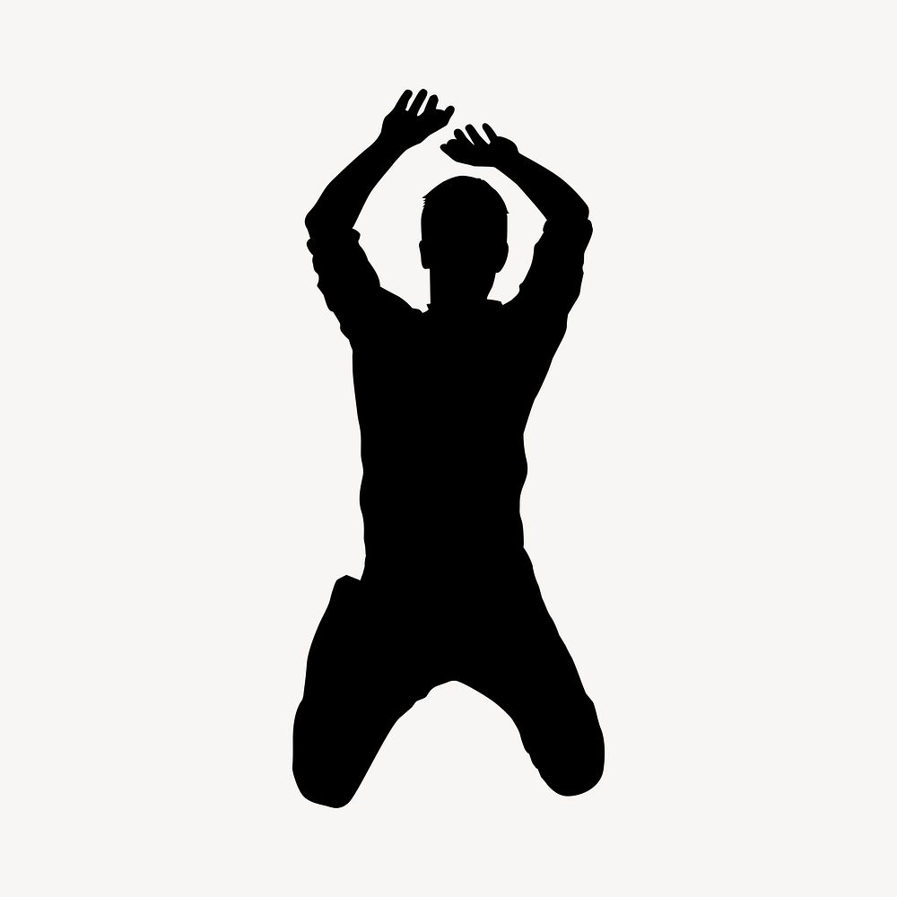 Man jumping silhouette, hands raised psd