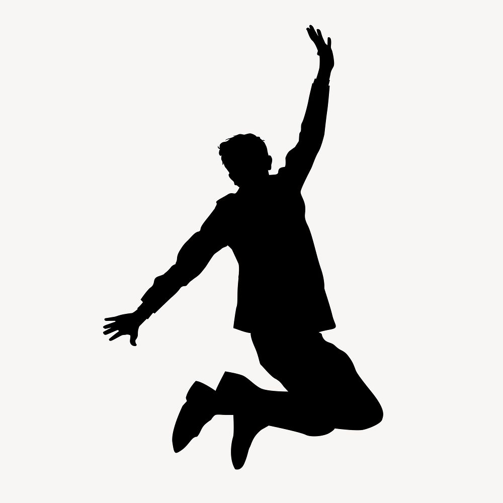 Excited man jumping silhouette clipart, black design psd