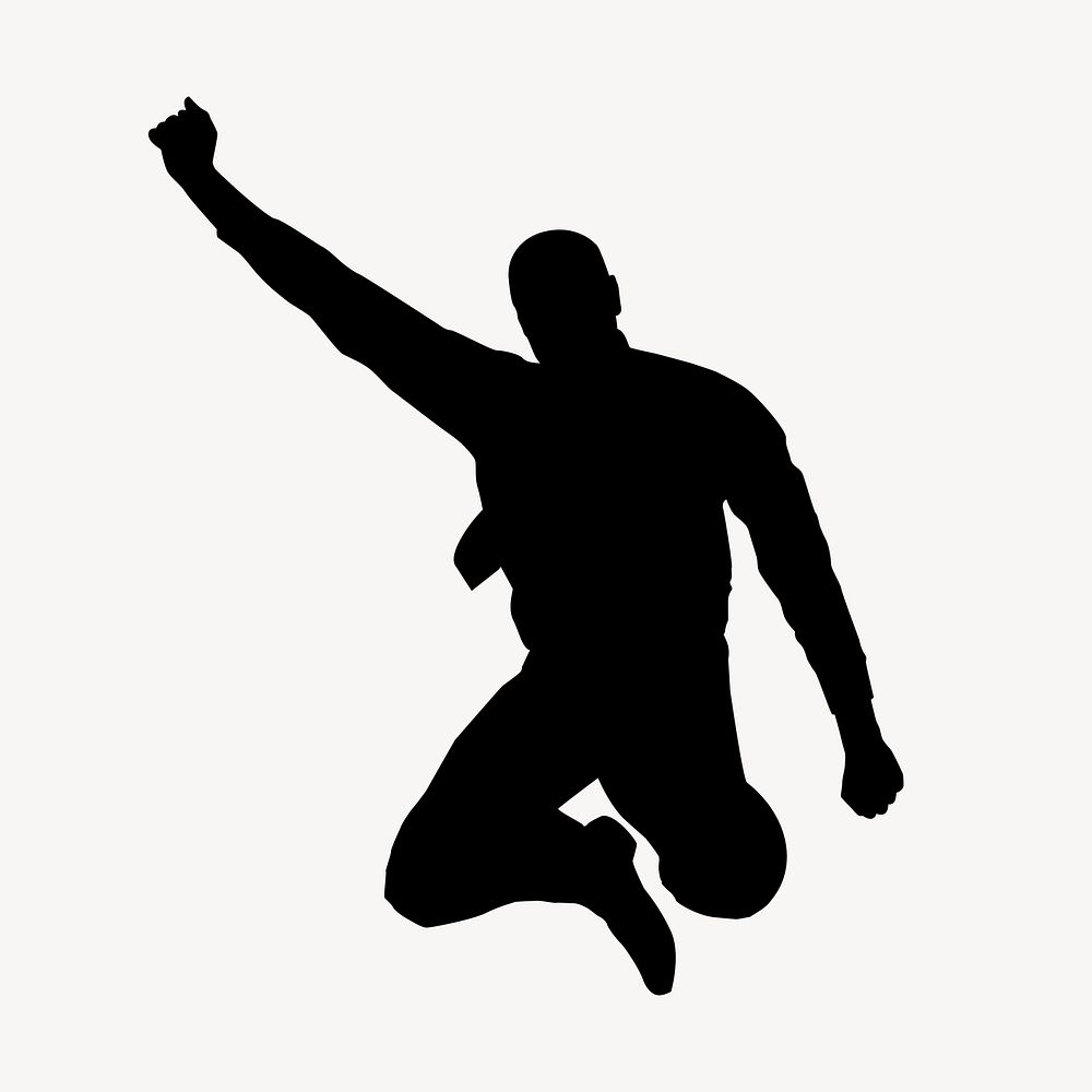 Businessman jumping silhouette, raised fist, success concept