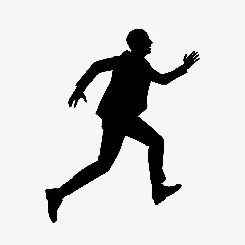 Businessman running silhouette clipart, black design psd