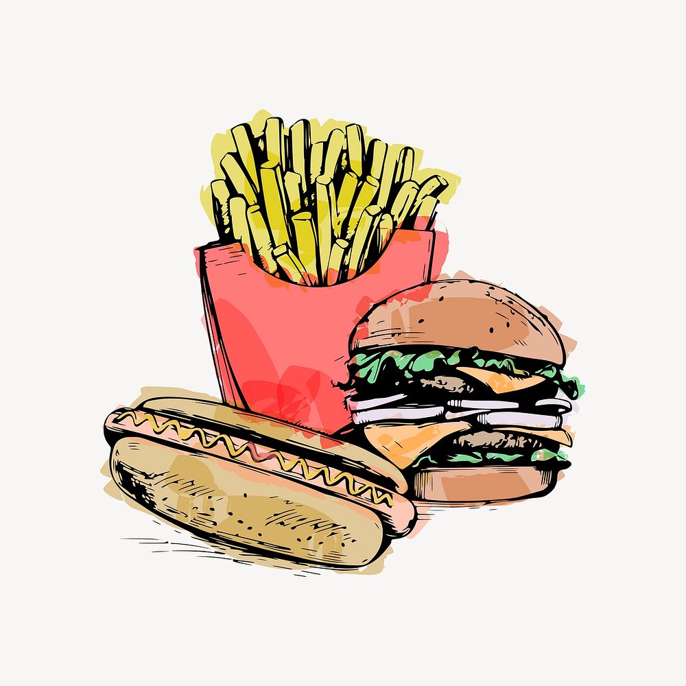 Fast food watercolor illustration vector. Free public domain CC0 graphic