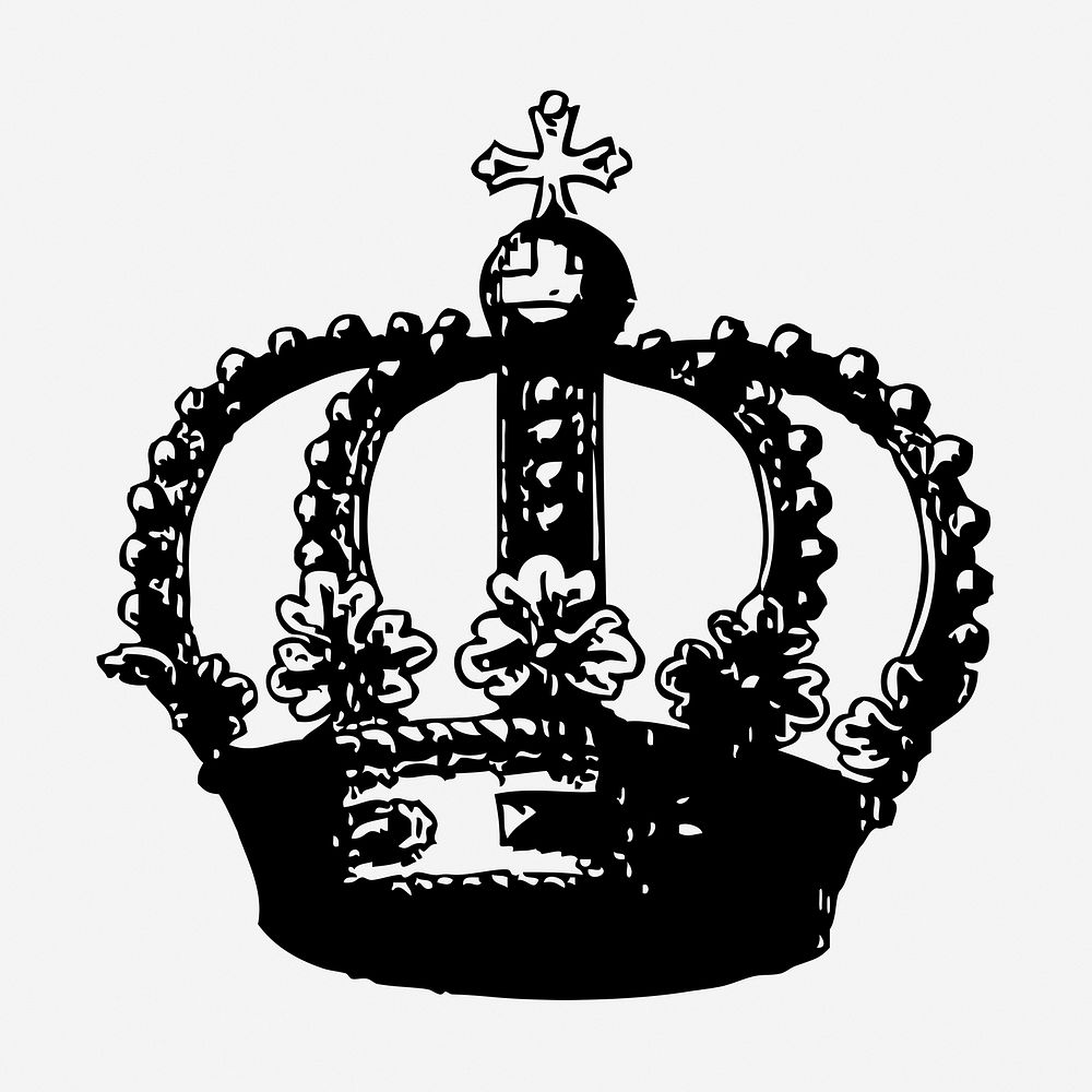 Vintage royal crown, black illustration. Free public domain CC0 graphic