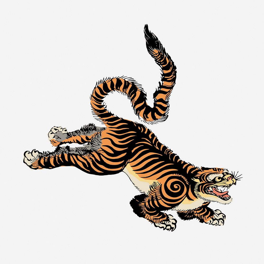 Asian tiger, vintage animal illustration. Free public domain CC0 graphic