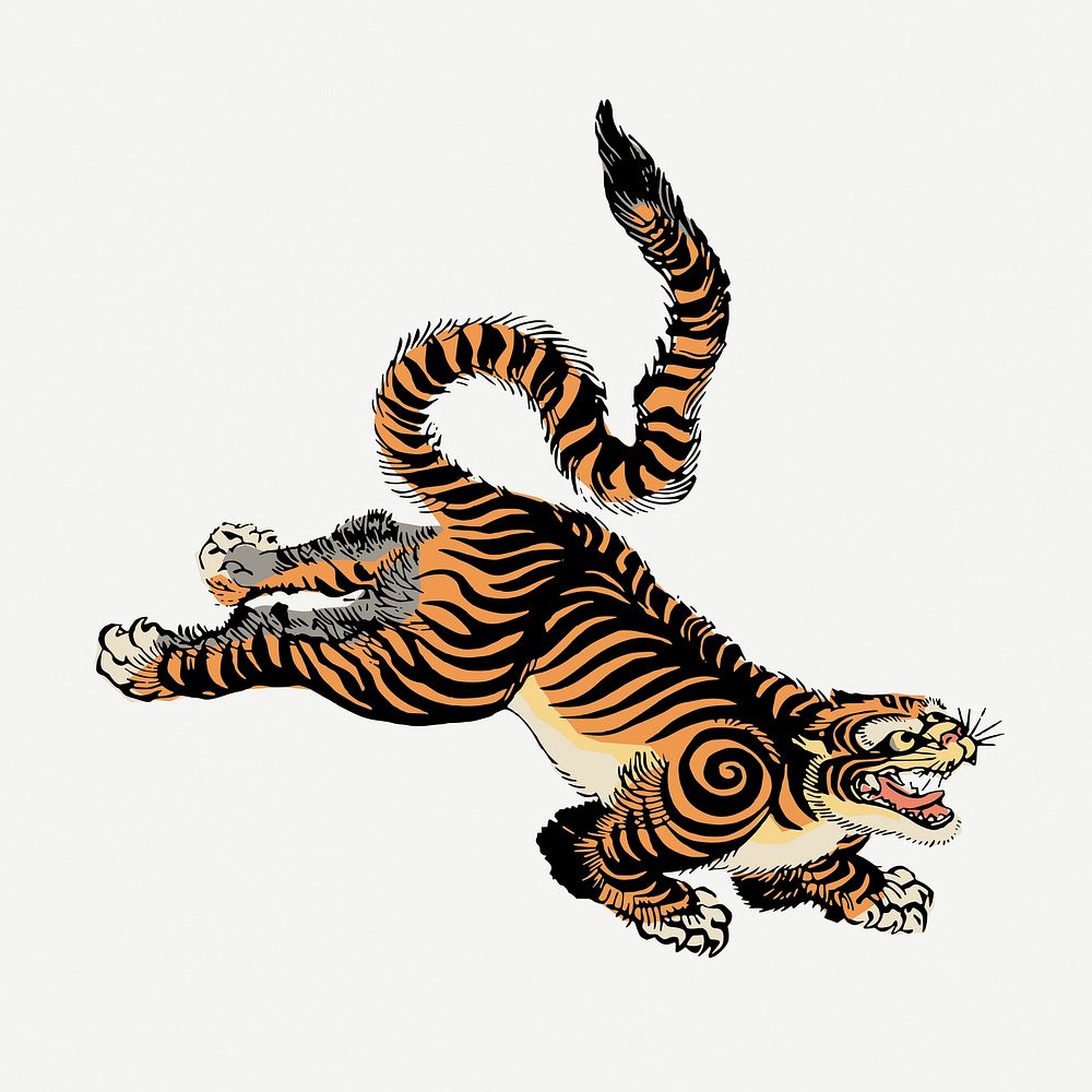 Asian tiger, vintage animal illustration psd. Free public domain CC0 graphic