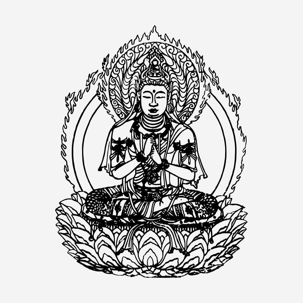 Vintage lotus Buddha, religious clipart psd. Free public domain CC0 graphic