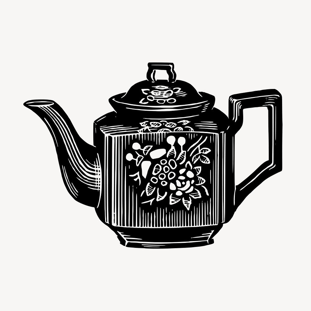 Vintage floral tea pot clipart vector. Free public domain CC0 graphic