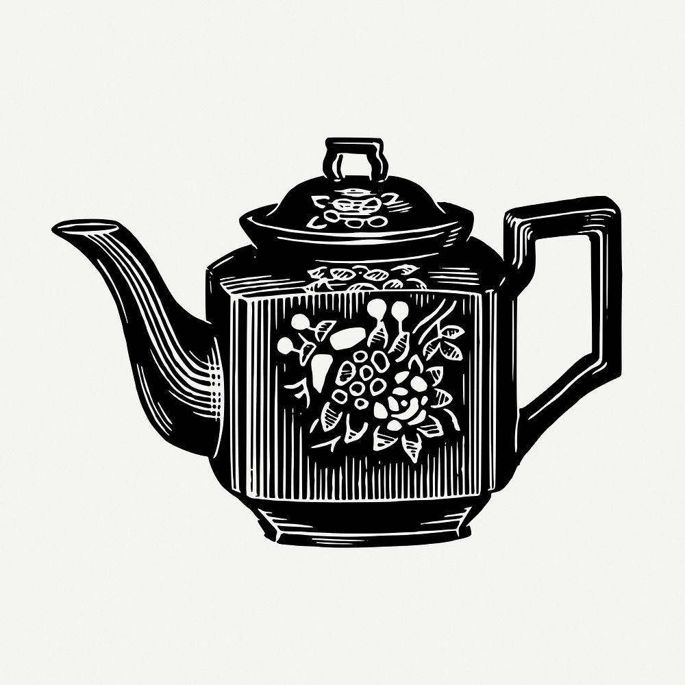 Vintage floral tea pot clipart psd. Free public domain CC0 graphic