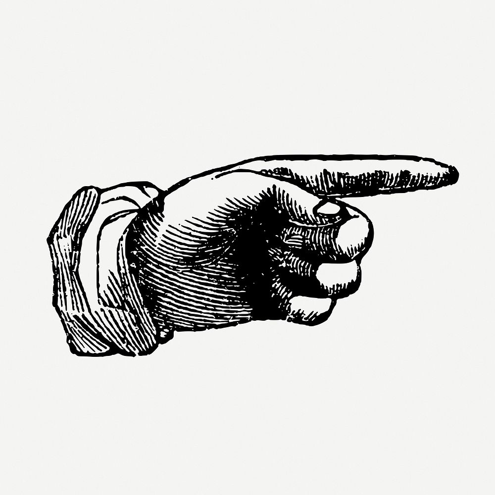 Pointing hand gesture, vintage illustration psd. Free public domain CC0 graphic