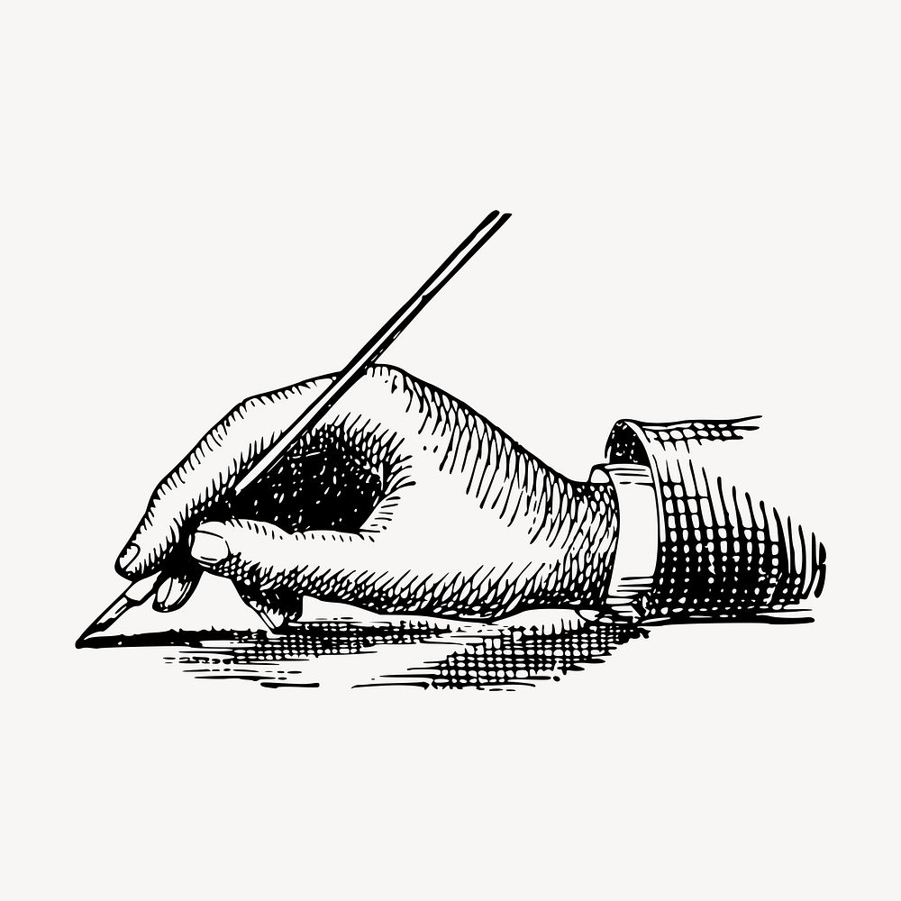 Hand holding fountain pen, vintage illustration vector. Free public domain CC0 graphic