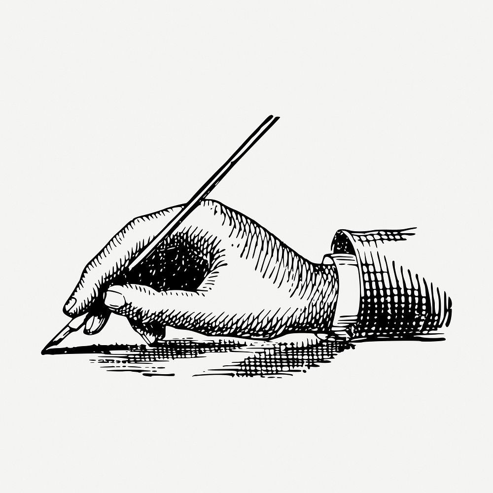 Hand holding fountain pen, vintage illustration psd. Free public domain CC0 graphic