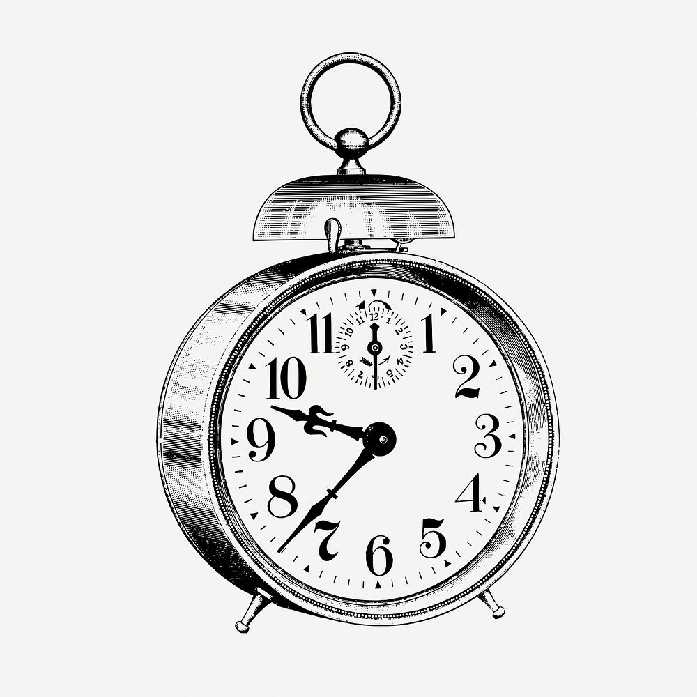 Old alarm clock, vintage illustration psd. Free public domain CC0 graphic