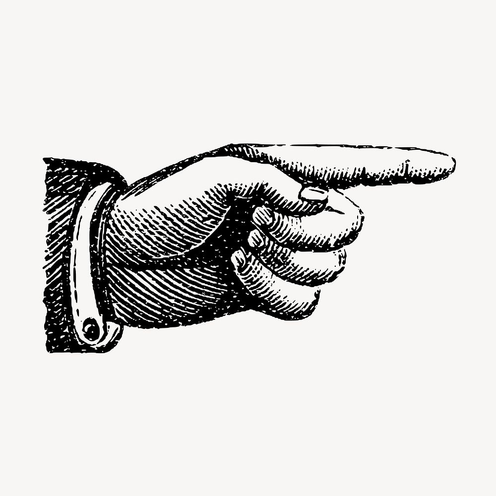 Vintage pointing hand gesture illustration vector. Free public domain CC0 graphic