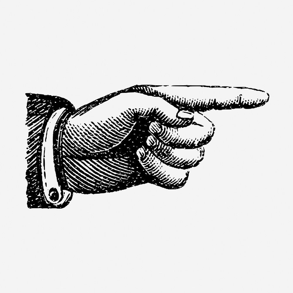 Vintage hand, pointing gesture illustration. Free public domain CC0 graphic