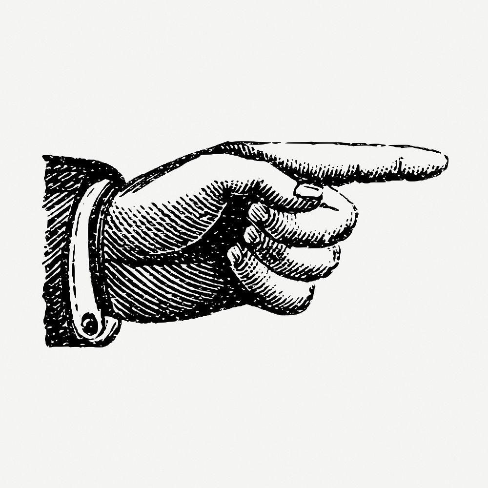 Black pointing hand gesture, vintage illustration psd. Free public domain CC0 graphic