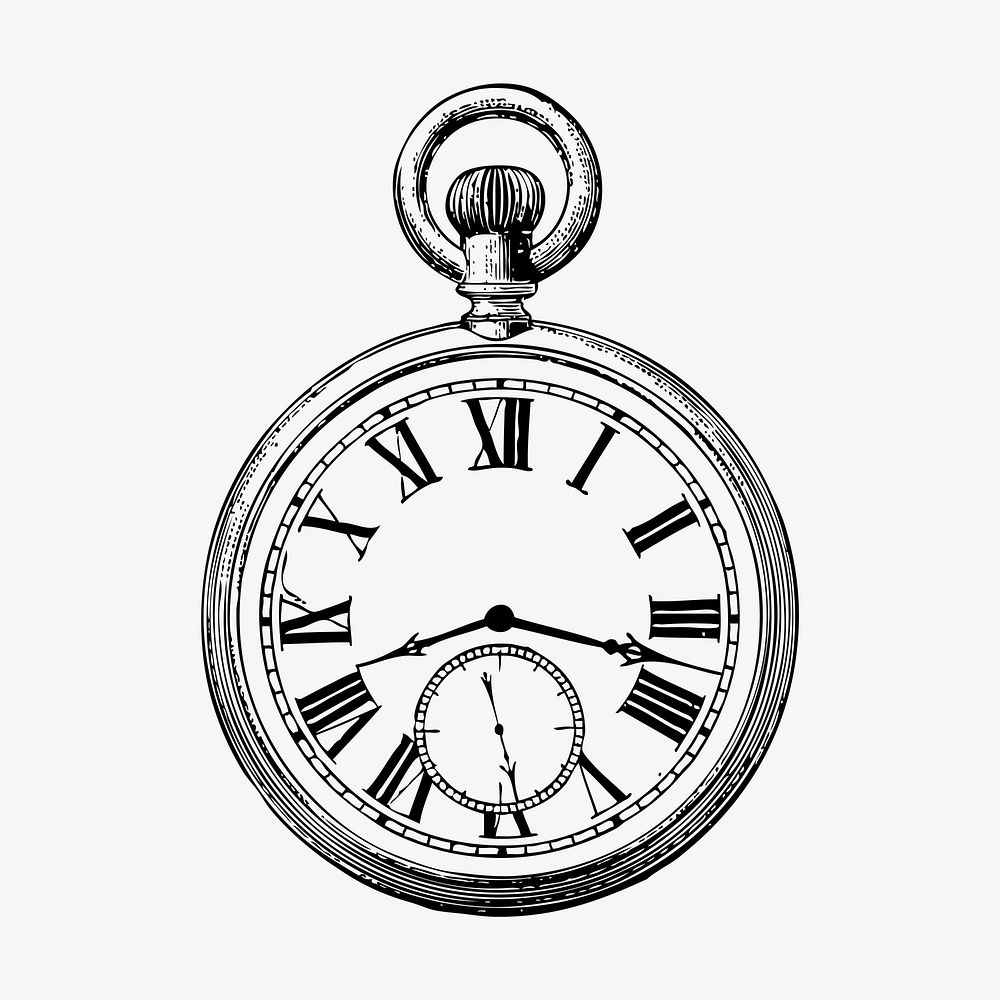 Vintage pocket watch illustration vector. Free public domain CC0 graphic