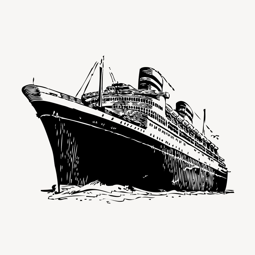 Vintage cruise ship, transport illustration vector. Free public domain CC0 graphic