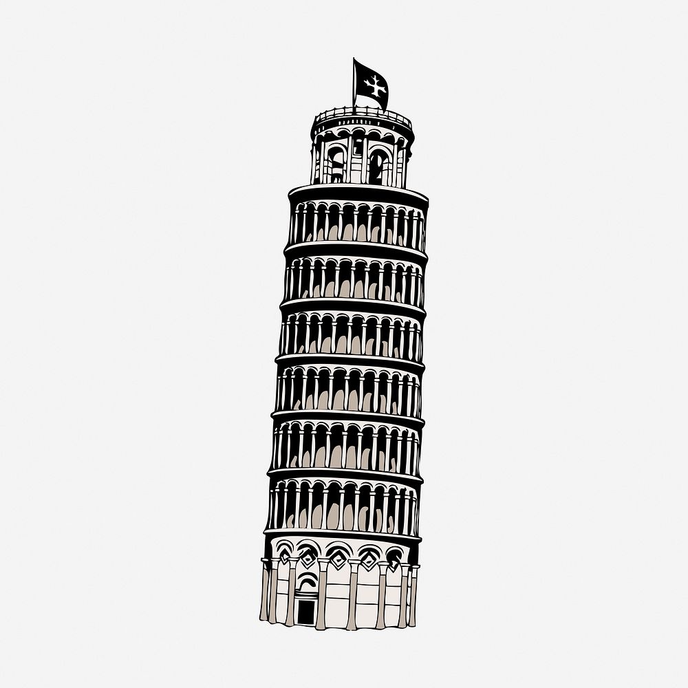 Leaning tower of Pisa illustration. Free public domain CC0 graphic