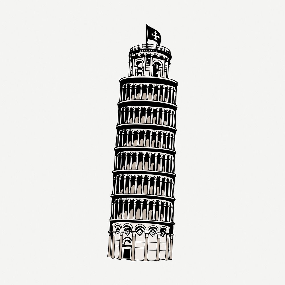 Leaning tower of Pisa illustration psd. Free public domain CC0 graphic