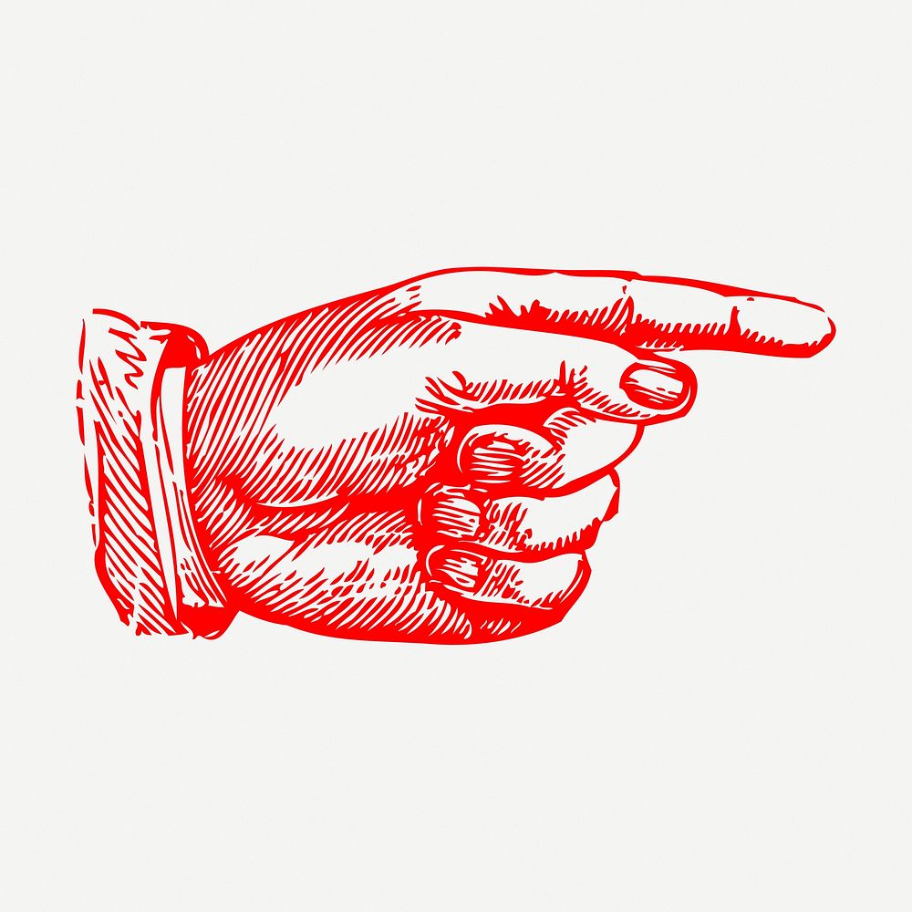 Vintage red pointing hand clipart psd. Free public domain CC0 graphic