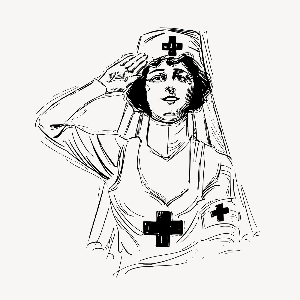 Salute nurse soldier, woman illustration vector. Free public domain CC0 graphic