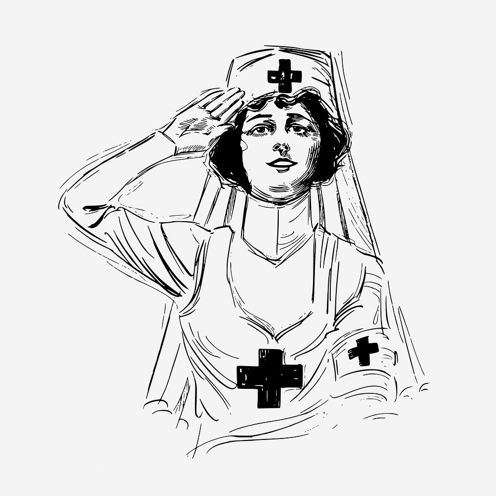 Salute nurse soldier, woman illustration. Free public domain CC0 graphic