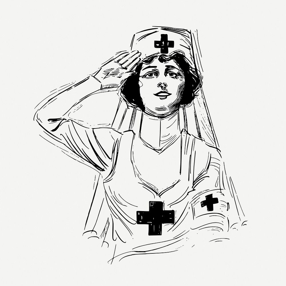 Salute nurse soldier, woman illustration psd. Free public domain CC0 graphic