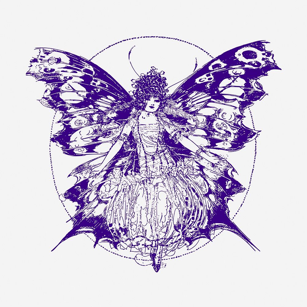 Butterfly fairy, magical creature illustration. Free public domain CC0 graphic