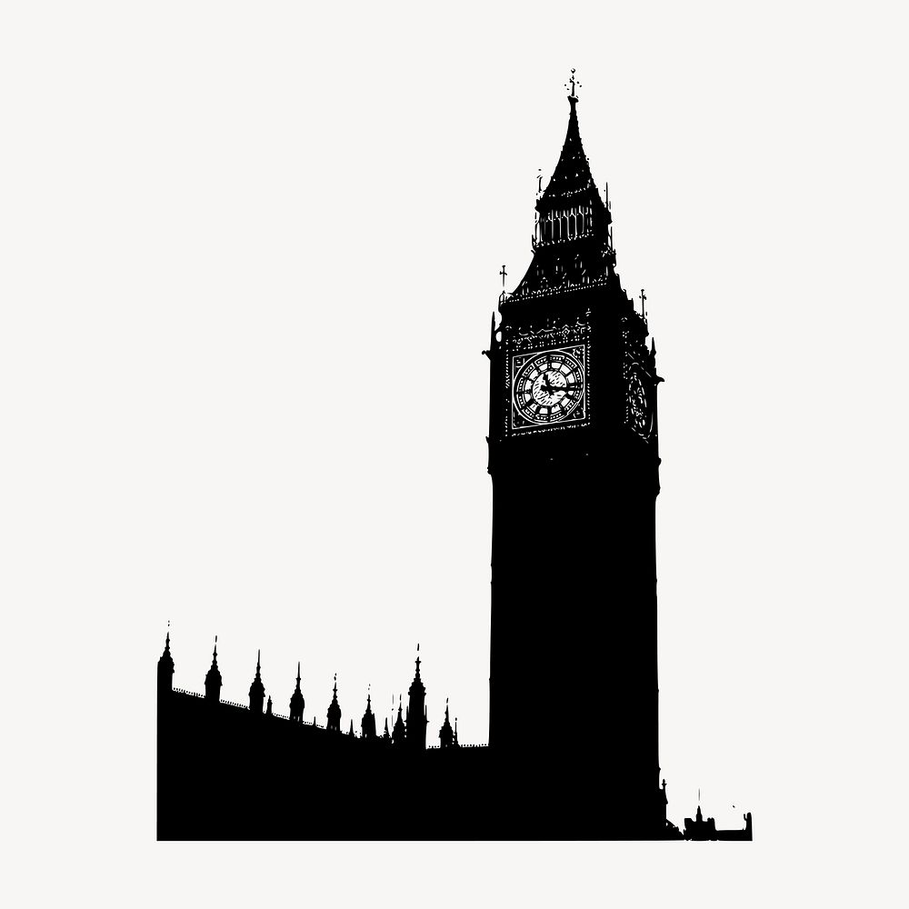 Big Ben tower clipart, London, UK landmark vector. Free public domain CC0 graphic