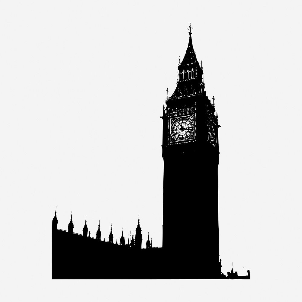 Big Ben tower, London, UK landmark illustration. Free public domain CC0 graphic