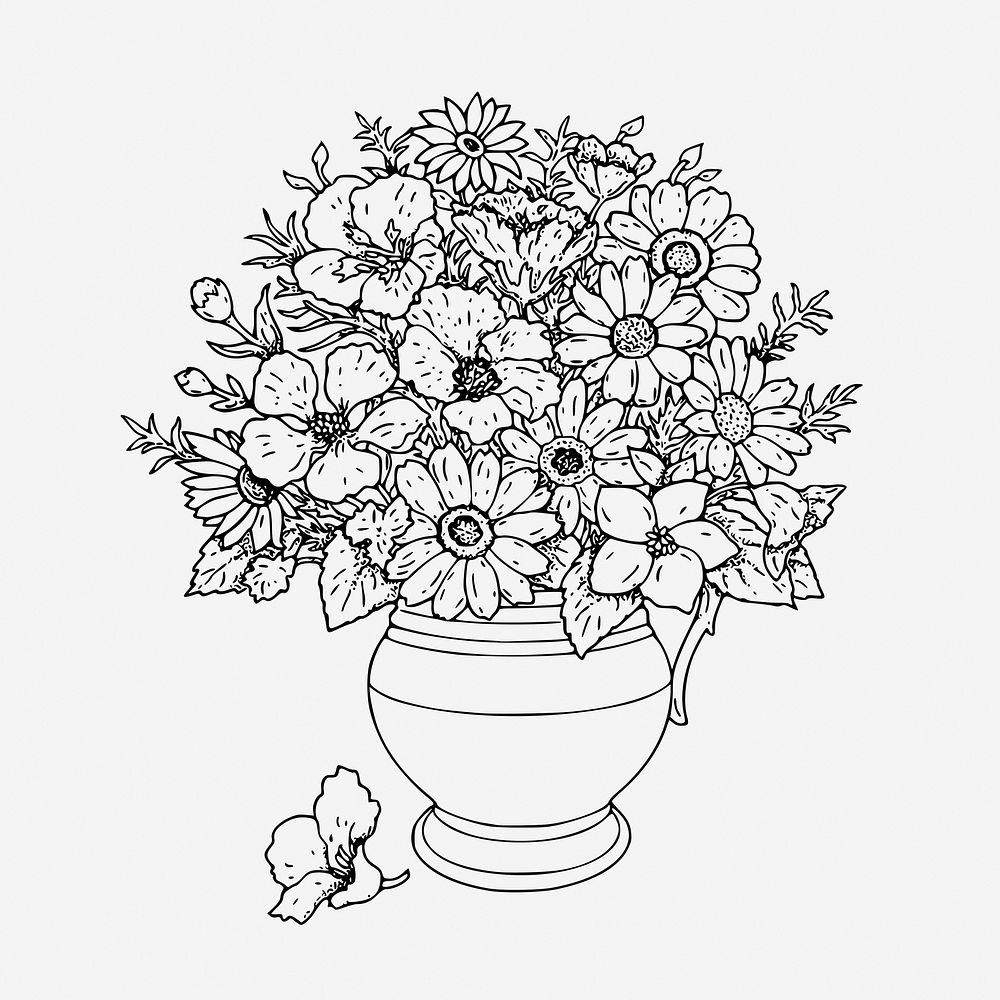 Vintage flower bouquet vase illustration. Free public domain CC0 graphic